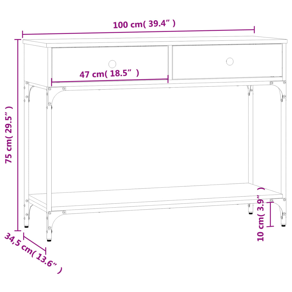 Tavolino Consolle Nero 100x34,5x75 cm in Legno Multistrato