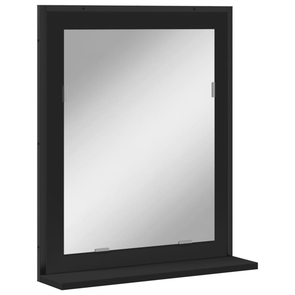 Specchio da Bagno con Ripiano Nero 50x12x60cm Legno Multistrato