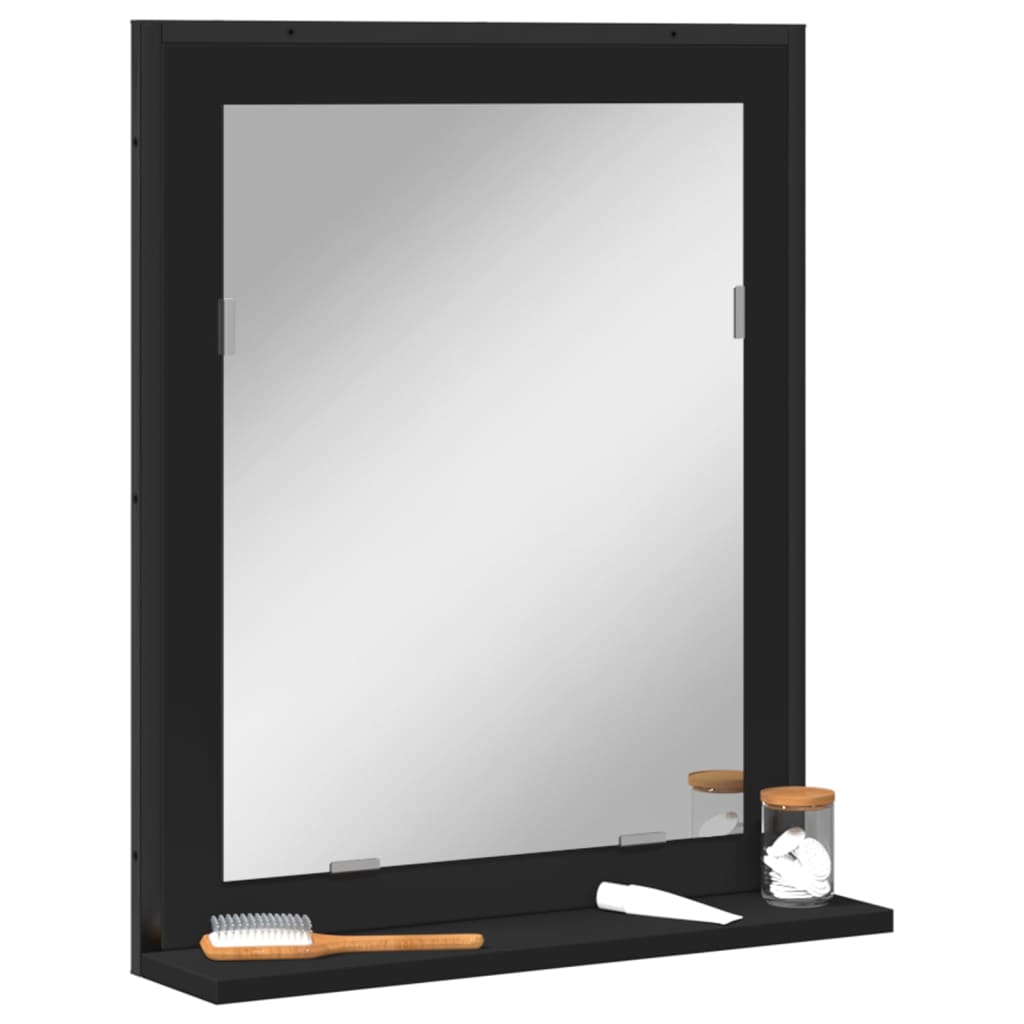 Specchio da Bagno con Ripiano Nero 50x12x60cm Legno Multistrato