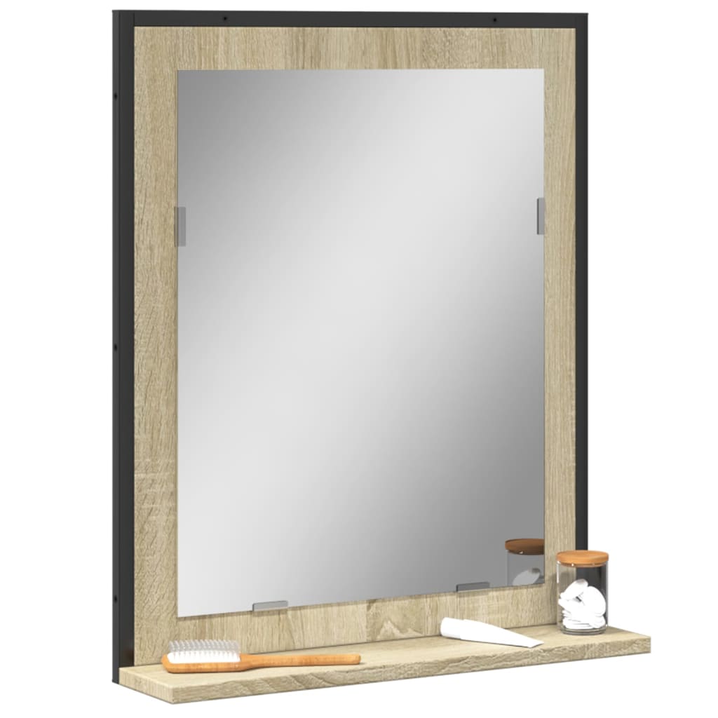 Specchio Bagno con Ripiano Rovere Sonoma 50x12x60cm Multistrato