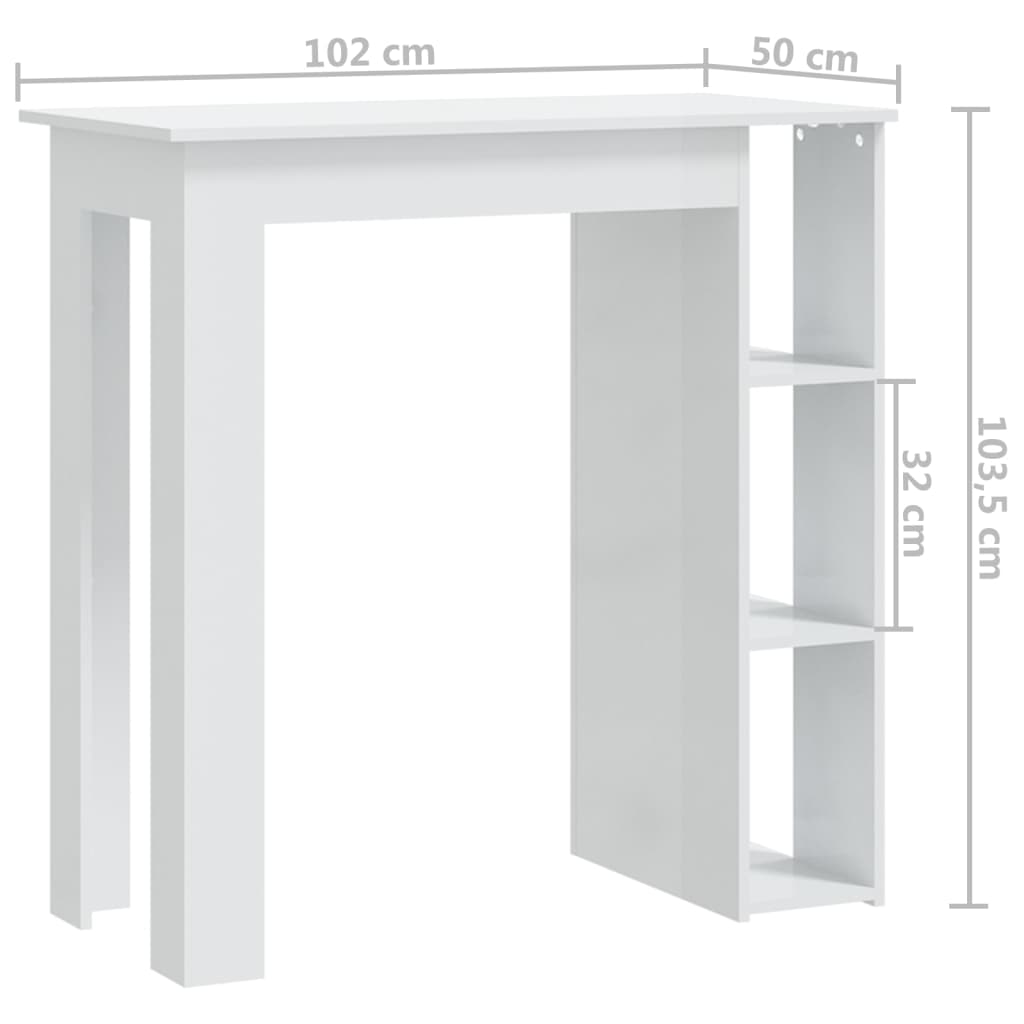 Tavolino da Bar con Ripiani Bianco Lucido 102x50x103,5 cm