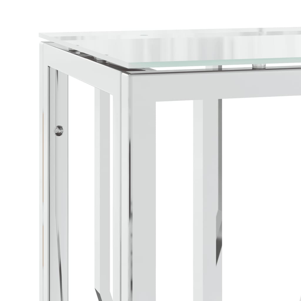 Tavolino Consolle 70x30x70 cm in Acciaio Inox e Vetro