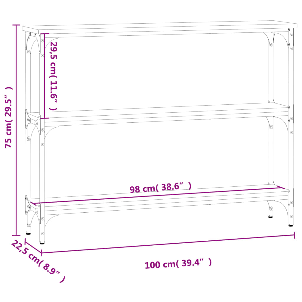 Tavolino Consolle Rovere Sonoma 100x22,5x75cm Legno Multistrato