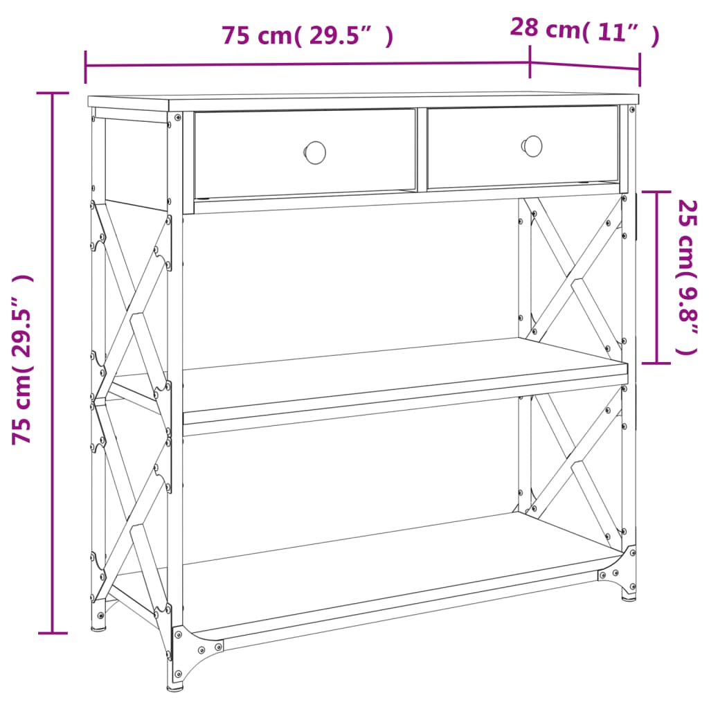 Tavolino Consolle Nero 75x28x75 cm in Legno Multistrato