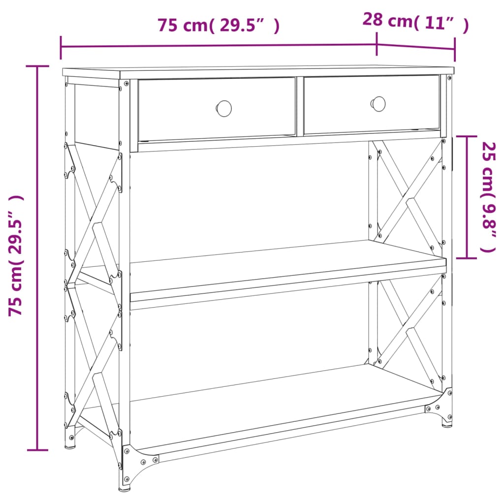 Tavolino Consolle Rovere Sonoma 75x28x75cm in Legno Multistrato