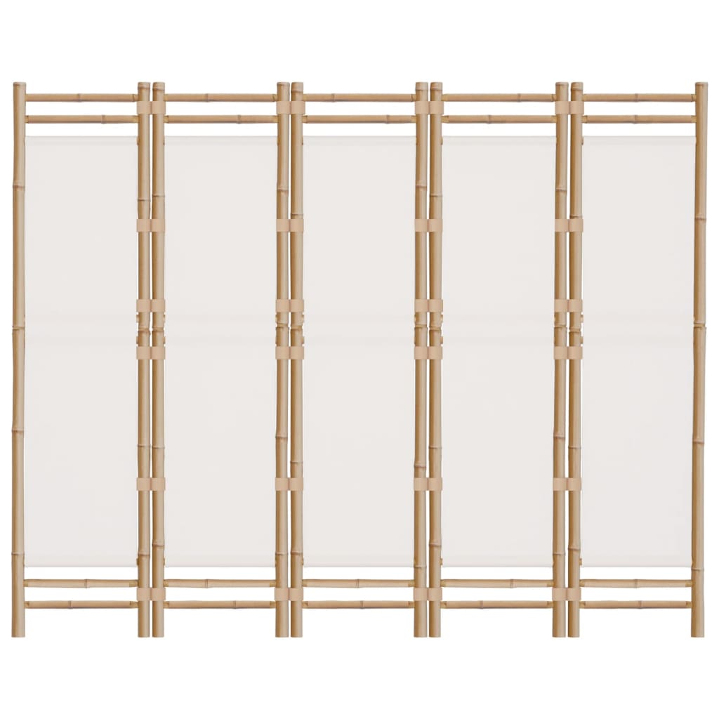 Divisorio Ambienti 5 Pannelli Pieghevole 200 cm Bambù e Tela