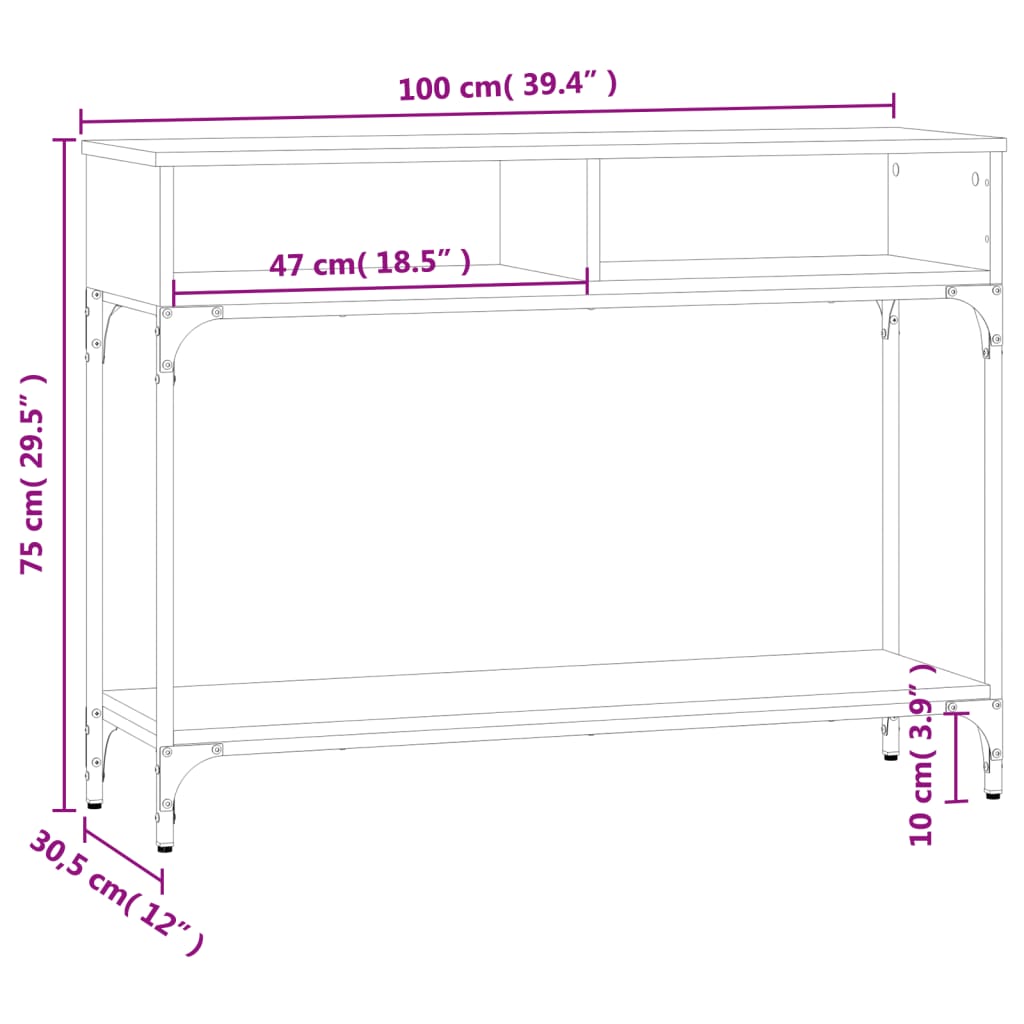 Tavolino Consolle Rovere Sonoma 100x30,5x75cm Legno Multistrato