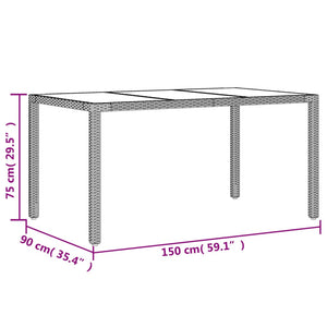 Tavolo da Giardino Piano in Vetro Nero 150x90x75 cm Polyrattan