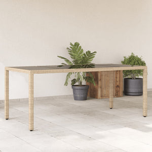 Tavolo da Giardino Piano in Vetro Beige 190x90x75 cm Polyrattan