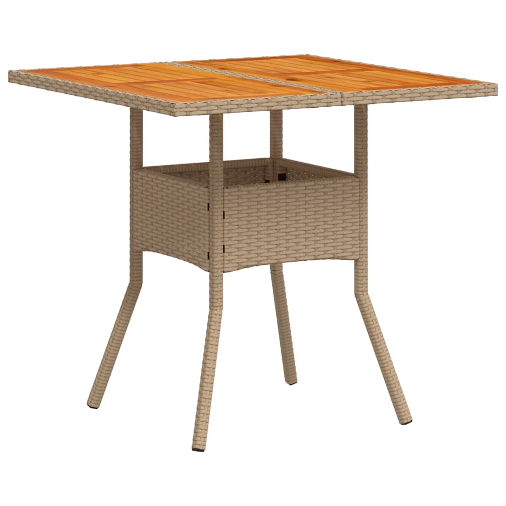Tavolo da Giardino Beige 80x80x75 cm Polyrattan e Legno Acacia
