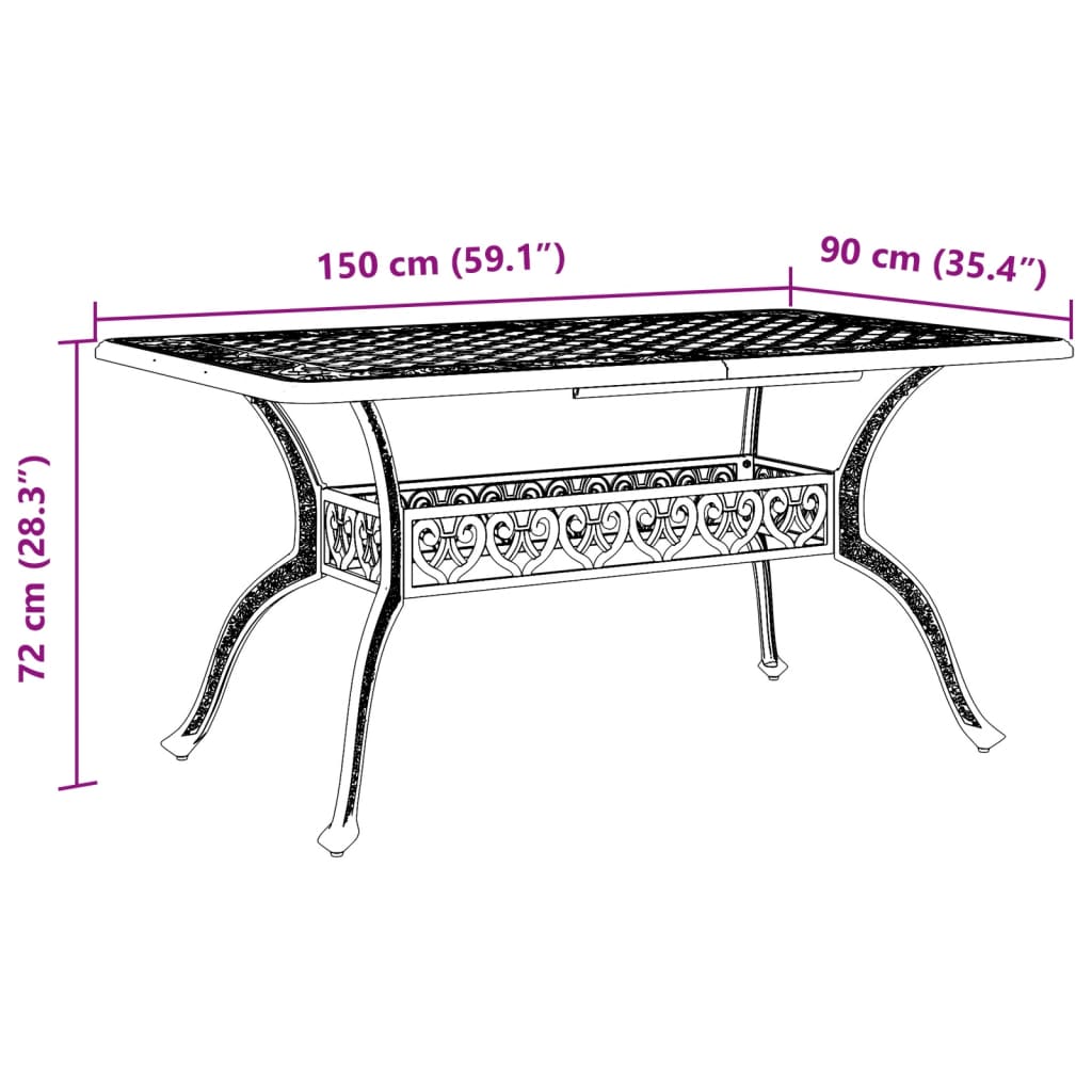 Tavolo da Giardino Bronzo 150x90x72 cm in Alluminio Pressofuso