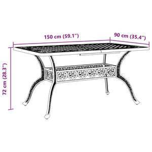 Tavolo da Giardino Bronzo 150x90x72 cm in Alluminio Pressofuso