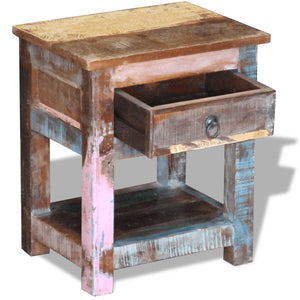 Tavolino con 1 Cassetto Legno Massello di Recupero 43x33x51 cm