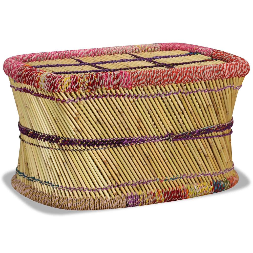 Tavolino da Caffè in Bambù con Dettagli Chindi Multicolore