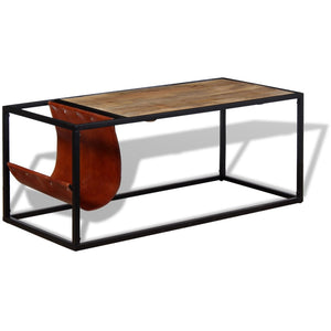 Tavolino da Caffè in Vera Pelle con Portariviste 110x50x45 cm