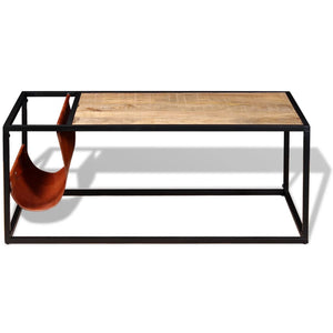 Tavolino da Caffè in Vera Pelle con Portariviste 110x50x45 cm