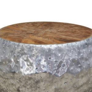 Tavolino da Salotto in Alluminio e Legno di Teak 60x60x30 cm