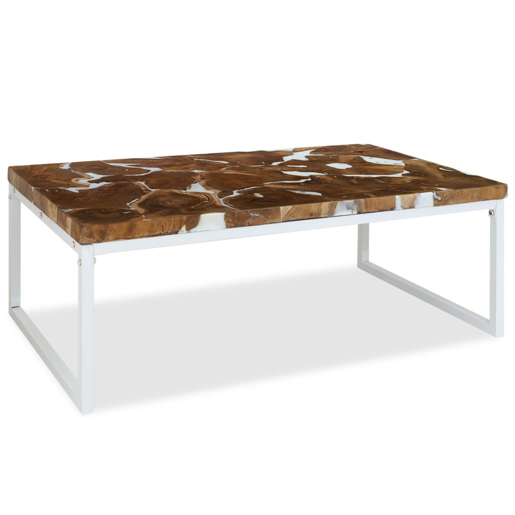 Tavolino da Caffè in Legno di Teak e Resina 110x60x40 cm