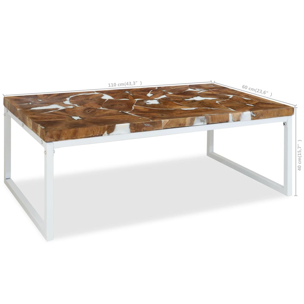 Tavolino da Caffè in Legno di Teak e Resina 110x60x40 cm