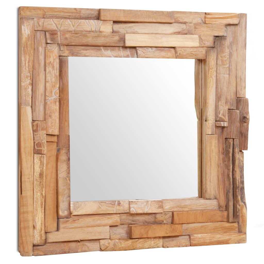 Specchio Decorativo in Legno di Teak 60x60 cm Quadrato