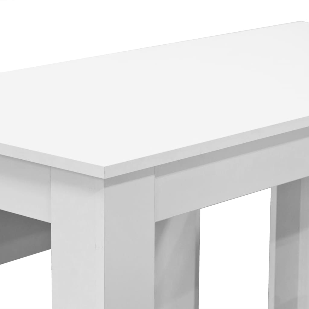 Tavolo da Pranzo e Panche 3 pz in Legno Multistrato Bianco