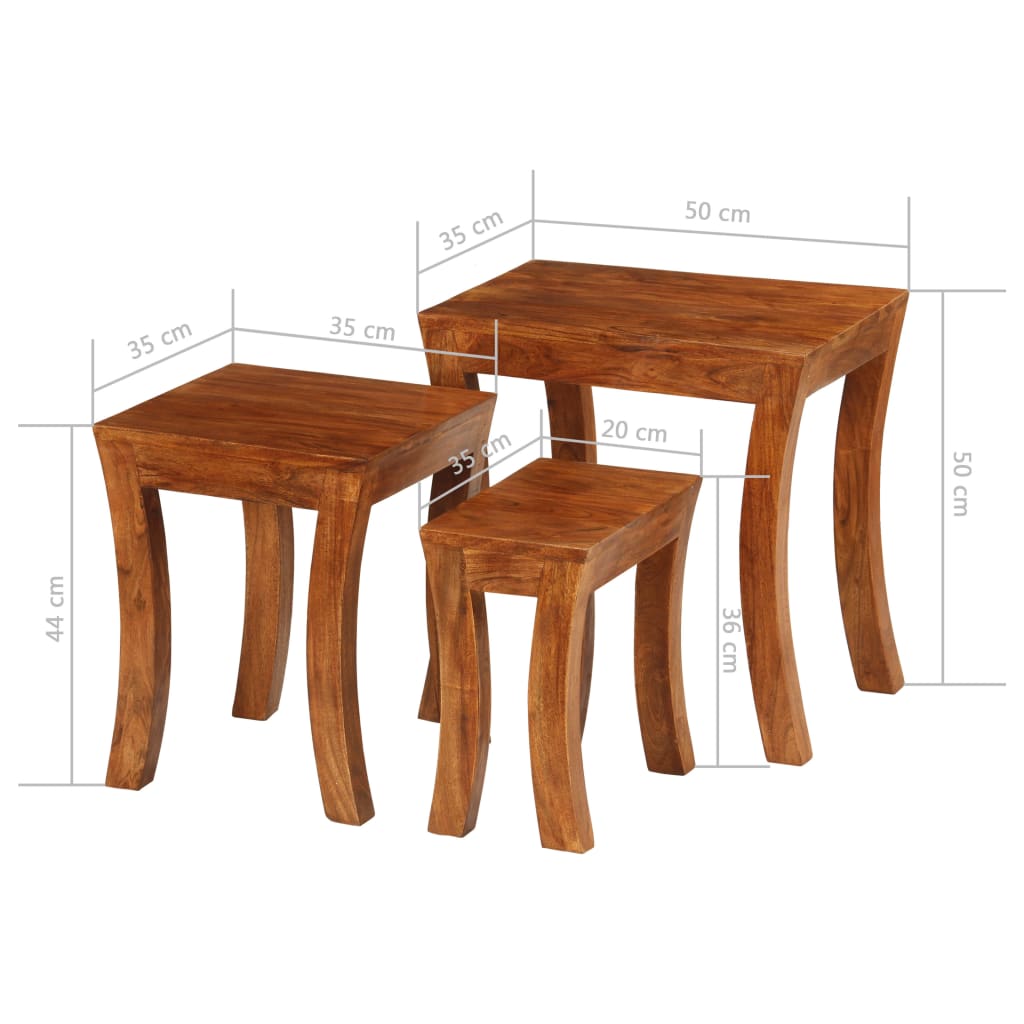 Tavolini Impilabili 3 pz Massello di Acacia 50x35x50 cm Marrone
