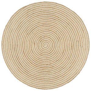 Tappeto Lavorato a Mano in Juta Design a Spirale Bianco 150 cm