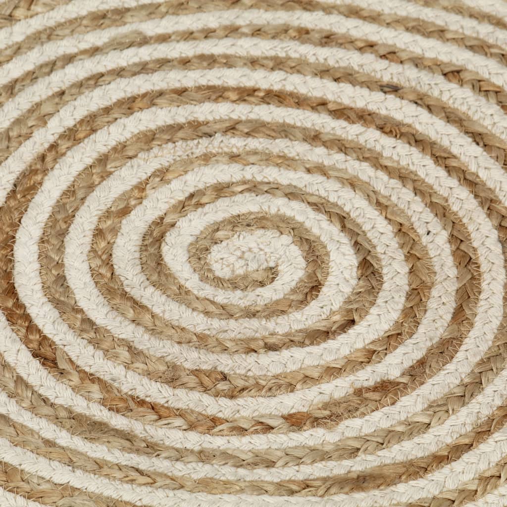 Tappeto Lavorato a Mano in Juta Design a Spirale Bianco 150 cm