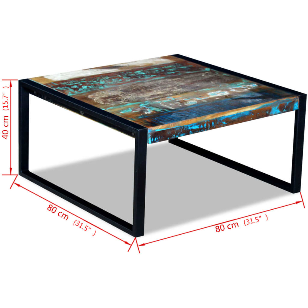 Tavolino da Caffè in Legno Massello Anticato 80x80x40 cm