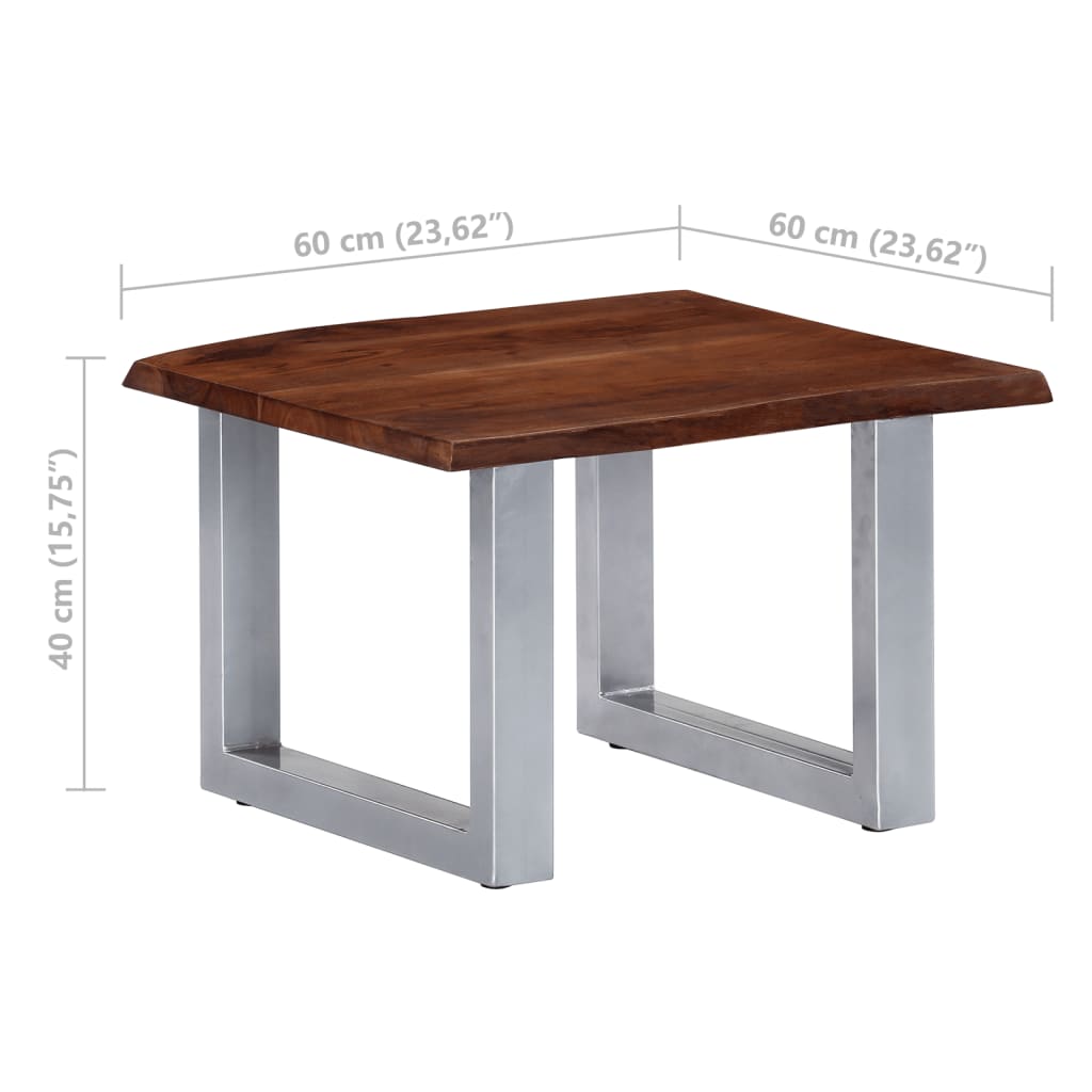 Tavolino da Caffè con Bordi Vivi 60x60x40 cm in Massello Acacia