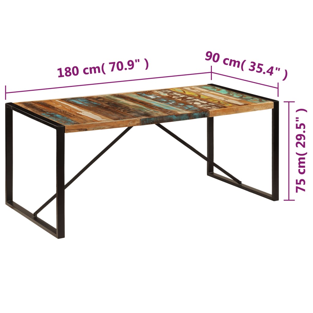 Tavolo da Pranzo 180x90x75 cm in Legno Massello di Recupero