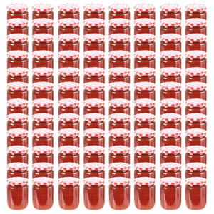 Vasi Marmellata in Vetro Coperchio Bianco e Rosso 96 pz 230 ml