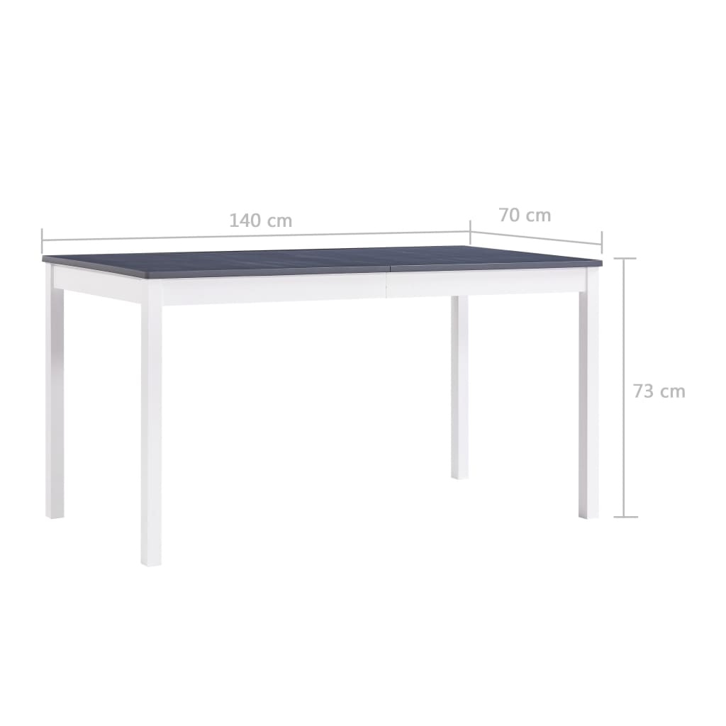 Tavolo da Pranzo Bianco e Grigio 140x70x73 cm in Legno di Pino