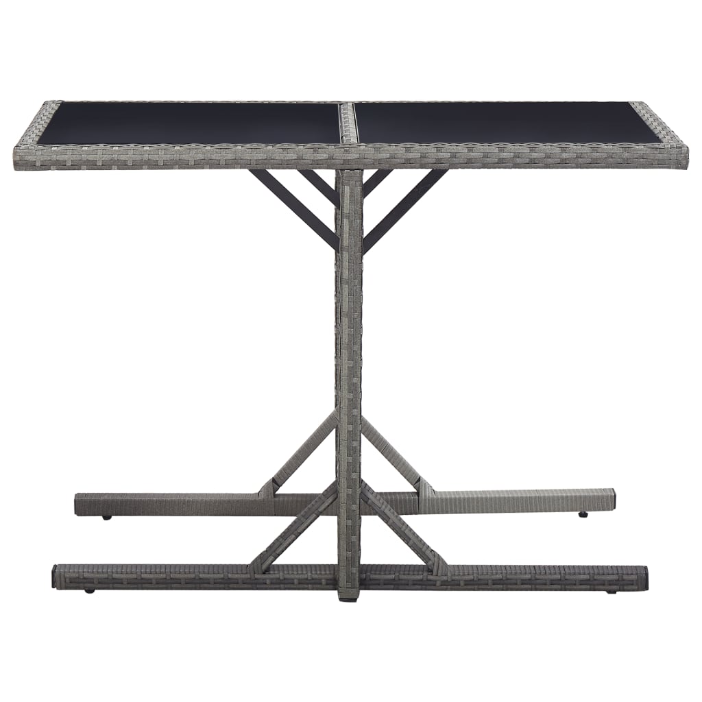 Tavolo da Giardino Antracite 110x53x72 cm in Vetro e Polyrattan