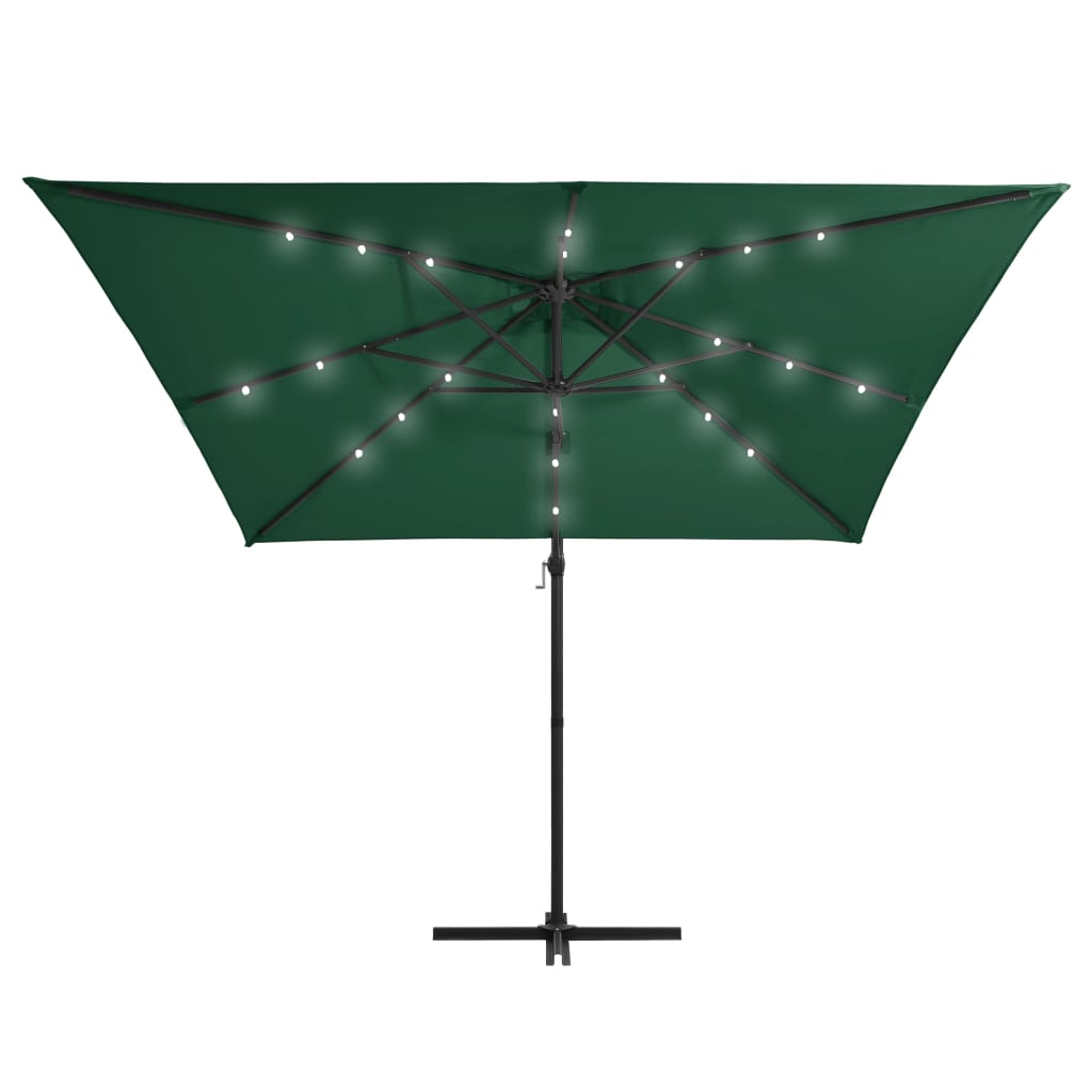 Ombrellone a Sbalzo con LED e Palo in Acciaio 250x250 cm Verde
