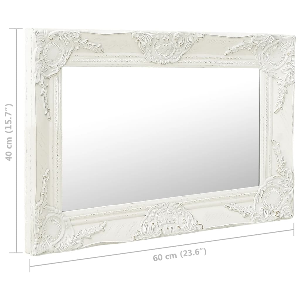 Specchio da Parete Stile Barocco 60x40 cm Bianco