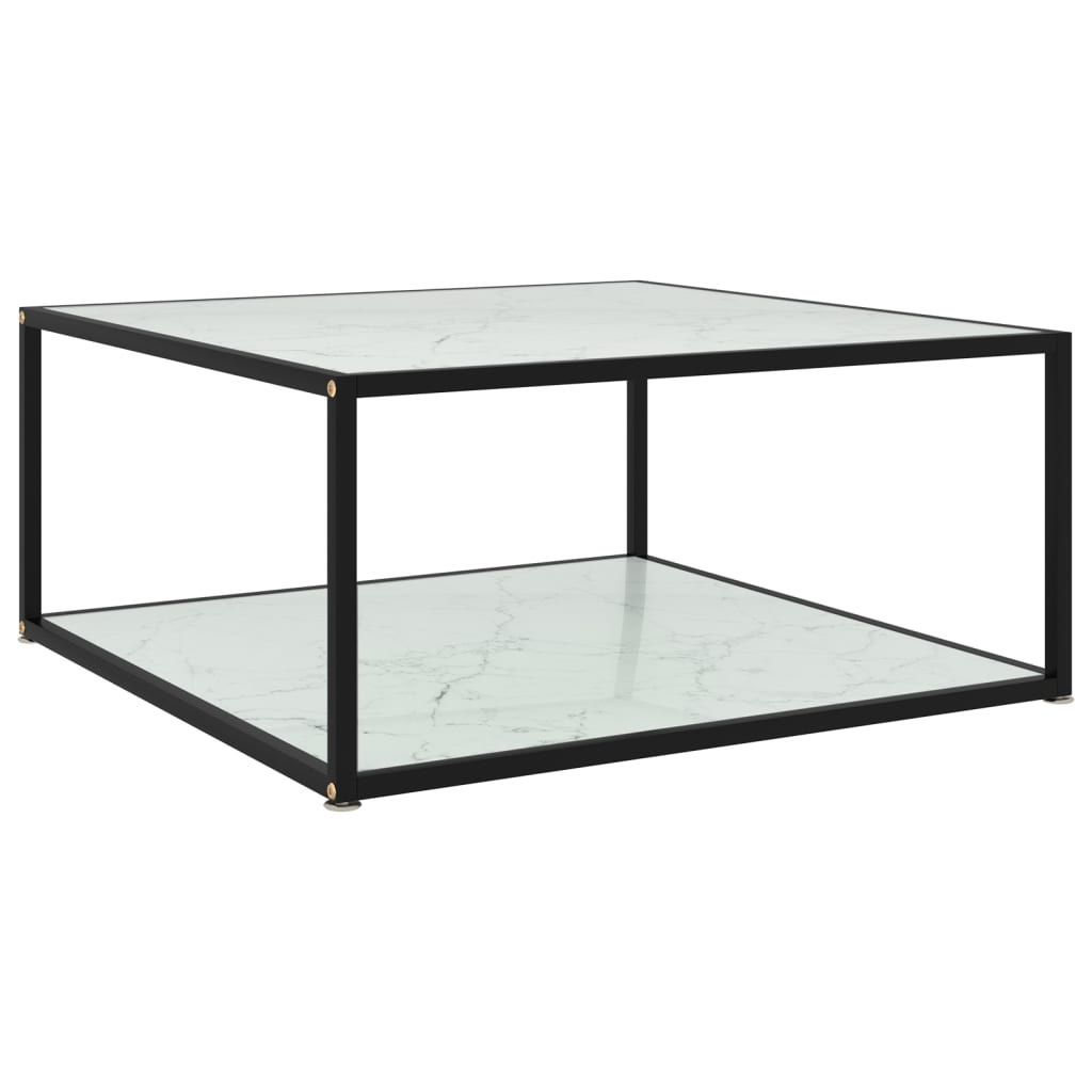 Tavolino da Salotto Bianco 80x80x35 cm in Vetro Temperato