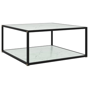 Tavolino da Salotto Bianco 80x80x35 cm in Vetro Temperato