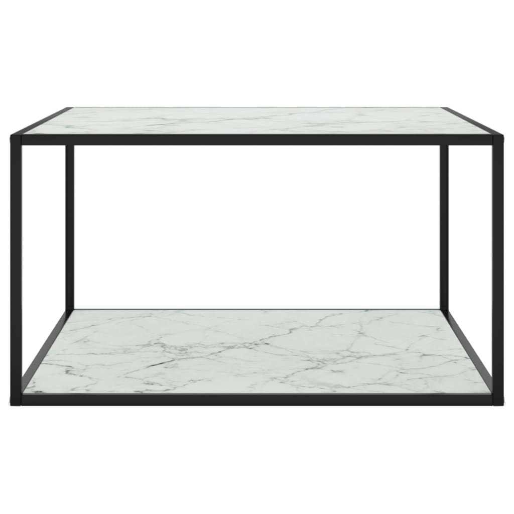 Tavolino Nero con Vetro Bianco Marmorizzato 90x90x50 cm