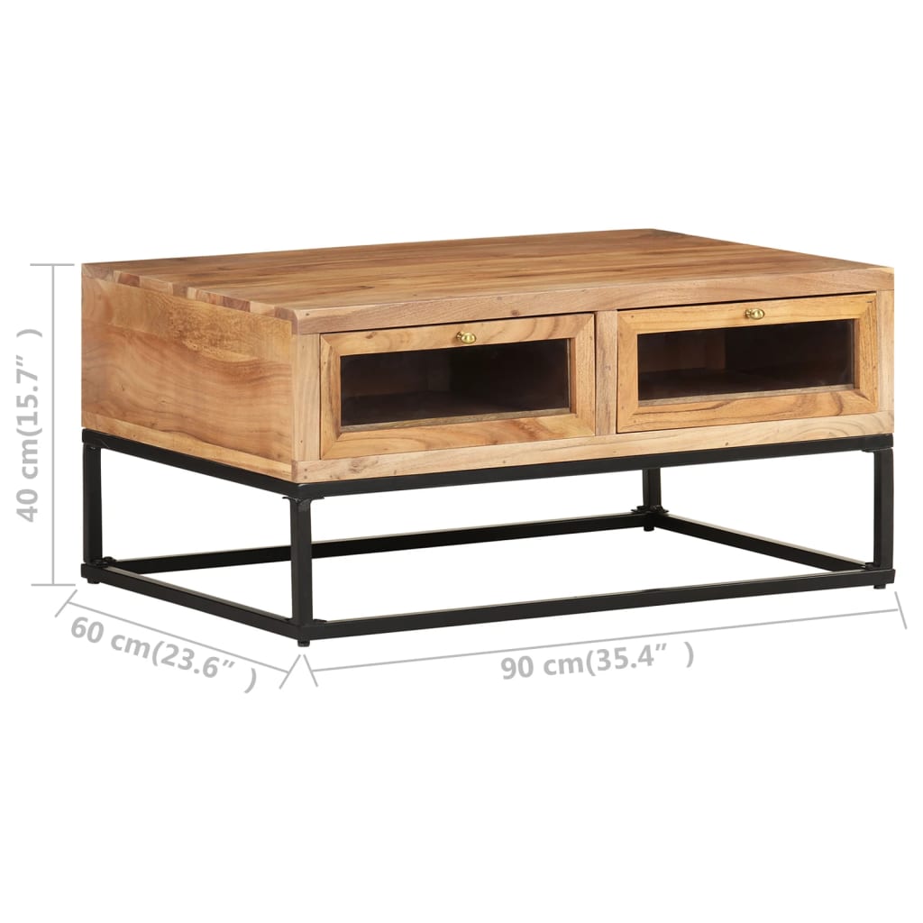 Tavolino da Salotto 90x60x40 cm in Legno Massello di Acacia