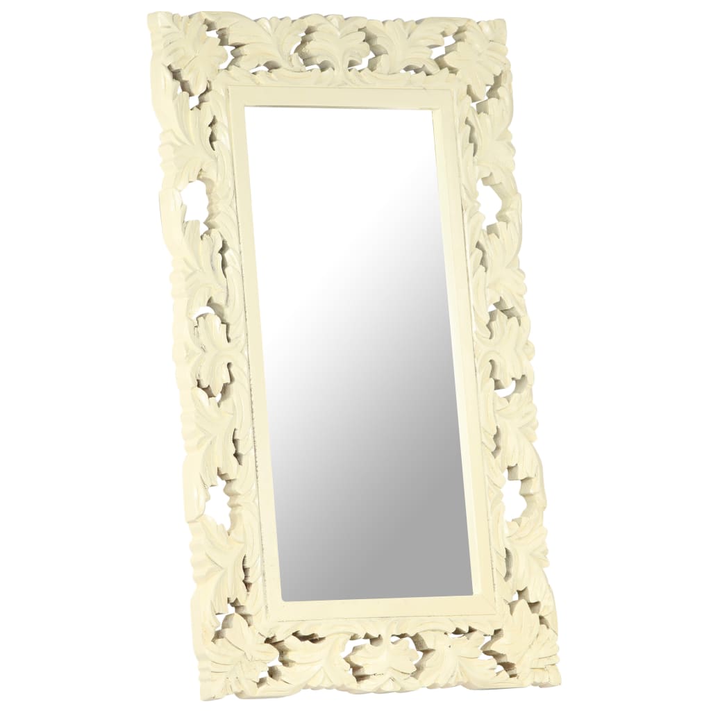 Specchio Intagliato a Mano Bianco 80x50 cm in Massello di Mango
