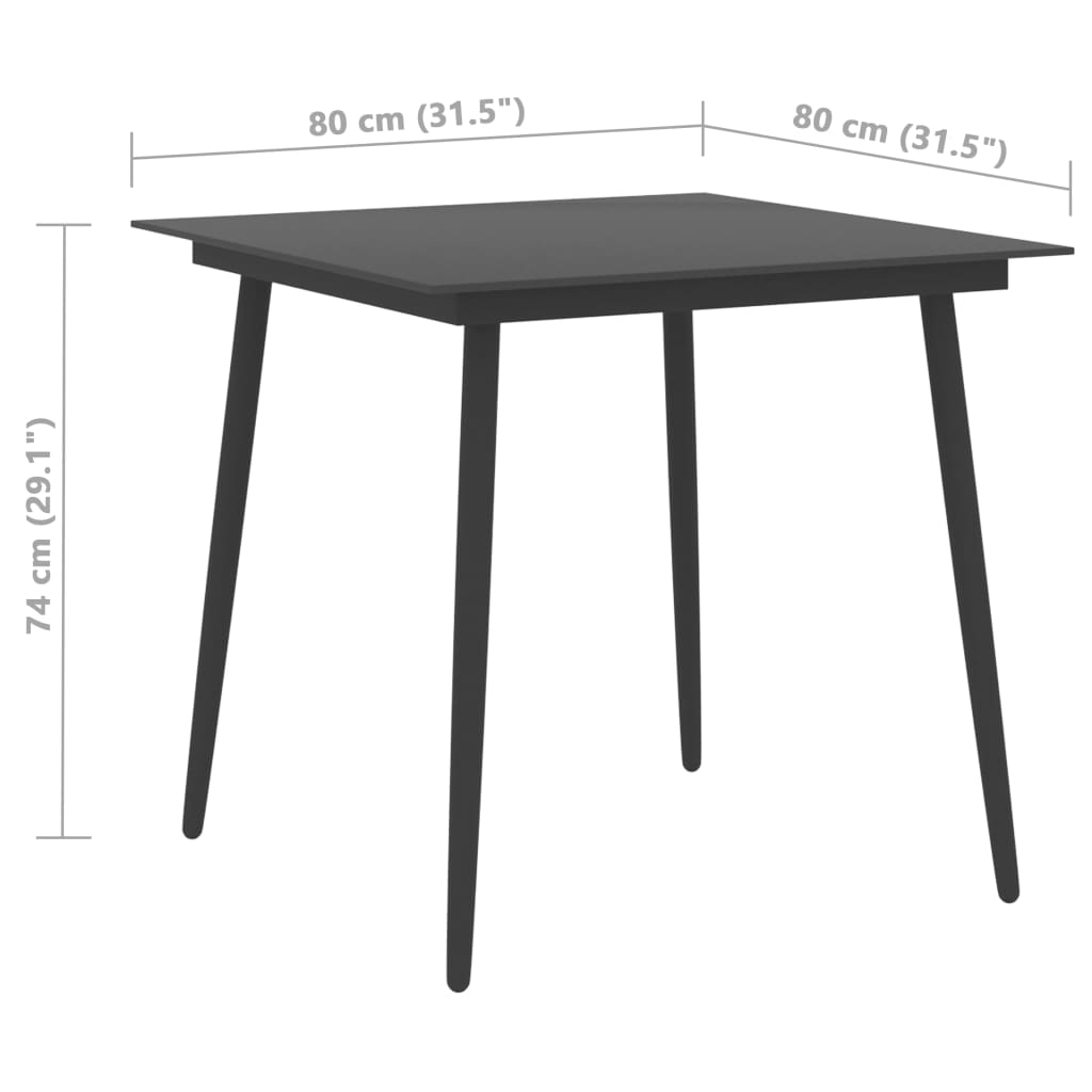 Tavolo da Giardino Nero 80x80x74 cm in Acciaio e Vetro