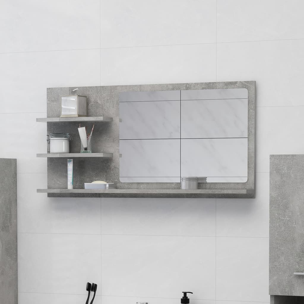 Specchio da Bagno Grigio Cemento 90x10,5x45 cm in Truciolato