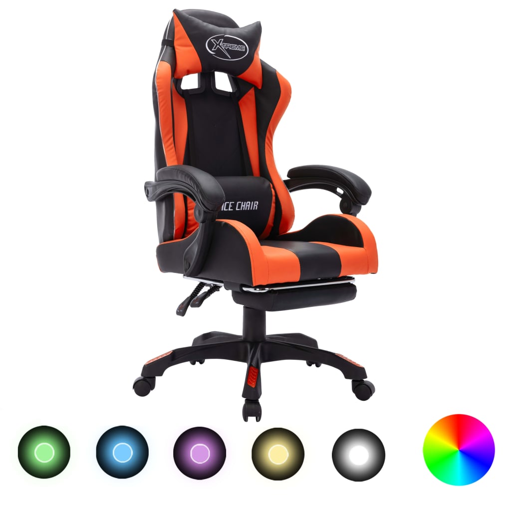 Sedia da Gaming con Luci a LED RGB Arancione e Nera Similpelle