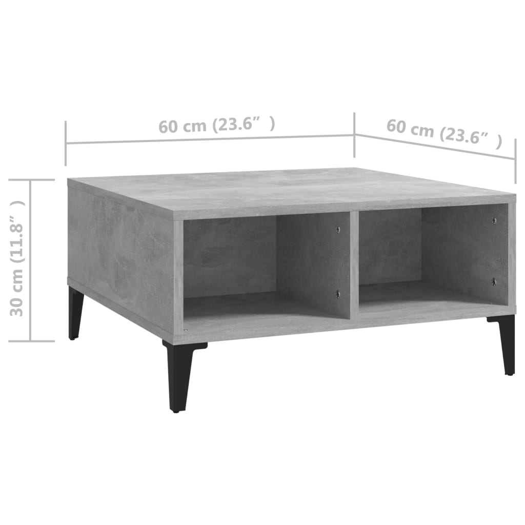Tavolino da Salotto Grigio Cemento 60x60x30cm Legno Multistrato