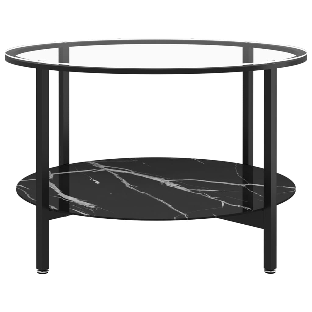 Tavolino da Salotto Nero e Marmo Nero 70 cm in Vetro Temperato