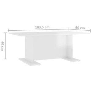 Tavolino Salotto Bianco Lucido 103,5x60x40cm Legno Multistrato