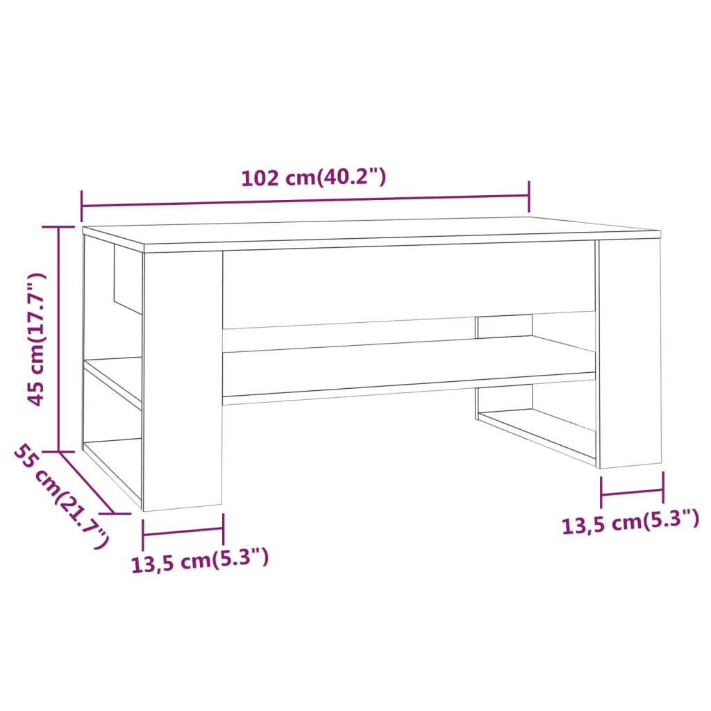 Tavolino da Salotto Grigio Sonoma 102x55x45cm Legno Multistrato