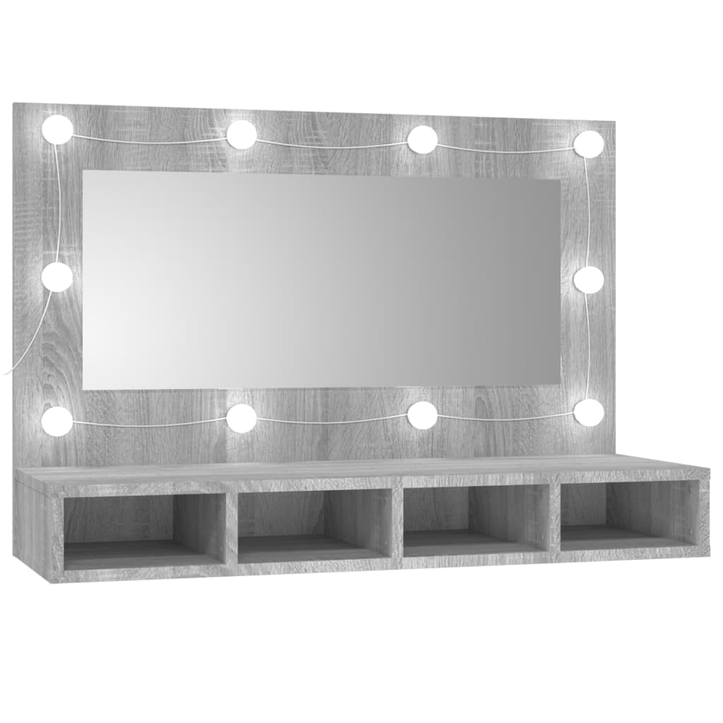 Mobile a Specchio con LED Grigio Sonoma 90x31,5x62 cm