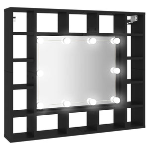 Armadietto a Specchio con LED Nero 91x15x76,5 cm